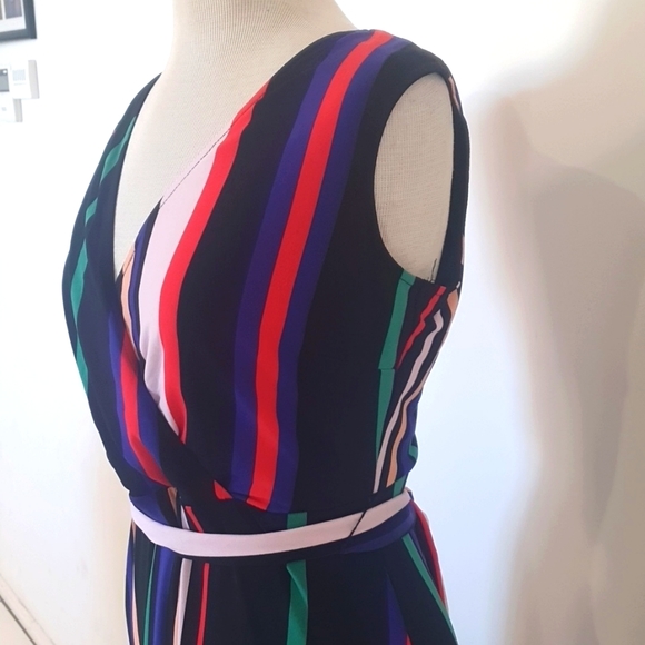 Euro Edit Size 40 (approx 14) Striped Stretch Dress with Belt Tie - Picture 3 of 7